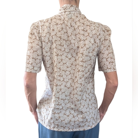 Vintage Alicia Floral Retro Short Sleeve Neck Tie Coquette Girl Blouse Size S - Picture 2 of 9
